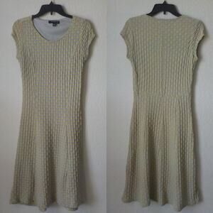Sharagano Gray Midi Dress Women size 8P Yellow Accent Stretch Casual Weekend Sea